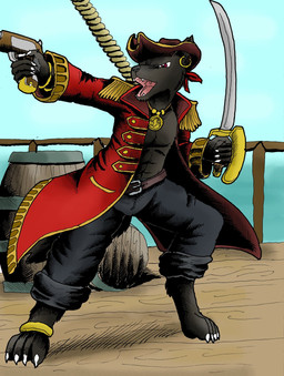 anthro barrel gun handgun male melee_weapon pirate pistol ranged_weapon ship sword vehicle warrior watercraft weapon nyghtmar3 nyghtmar3_(fursona) canid canine canis mammal wolf hi_res