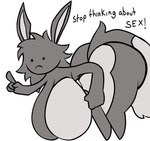 anthro big_breasts big_butt breasts butt female fur furry_tail grey_body huge_breasts huge_butt hyper hyper_breasts solo tail text kifirelava stop_thinking_about_sex yeimi_yanmegar canid canine fox hybrid lagomorph leporid mammal rabbit english_text hi_res