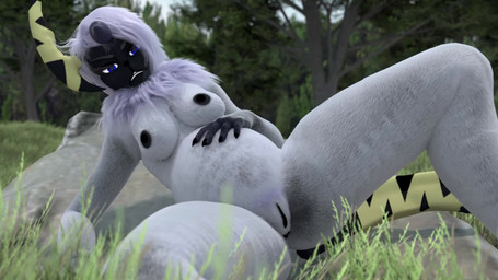 anthro black_nipples black_vulva blue_eyes breasts cloth_wrapping egg egg_from_vagina female fur genitals grass hand_on_belly horn nipples nude outside oviposition plant pokemorph pregnant pregnant_anthro pregnant_female rock solo spread_legs spreading tail tree vulva white_body white_fur zero3delta blender_cycles nintendo pokemon onyx_duskclaw absol generation_3_pokemon pokemon_(species) 16:9 3d_(artwork) 3d_animation animated digital_media_(artwork) hi_res loop no_sound short_playtime webm widescreen