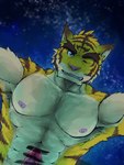 anthro big_muscles big_penis blue_eyes censor_bar clothed clothing erection genitals humanoid_genitalia ineffective_censorship looking_at_viewer male muscular night nipples nude penis shirt sky smile solo star tank_top topwear translucent_censor vein veiny_penis zwoelf_wolfes morenatsu torahiko_(morenatsu) felid mammal pantherine tiger 2019 3:4 censored