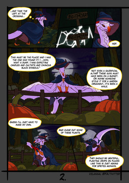 claws cloack clothing dialogue ear_piercing female feral food fruit hat headgear headwear lingerie_on_feral orange_eyes piercing plant pumpkin scales sign solo text white_body white_scales wings velannal mythology siela_(velannal) dragon mythological_creature mythological_scalie scalie comic english_text hi_res