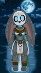 anthro aztec aztec_clothing blue_eyes ceremonial female fur grey_body grey_fur looking_at_viewer markings mask midriff moon paws photo_background solo spiral_eyes walking_on_water elchuydra american_mythology aztec_mythology mesoamerican_mythology mythology tochtli lagomorph leporid mammal rabbit 2024 hi_res photography_(artwork) signature