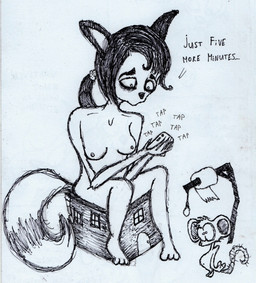 anthro bilemirth building duo electronics female house implied_pooping ink macro phone toilet_paper unhappy893 canid canine fox mammal mouse murid murine rodent absurd_res comic hi_res monochrome traditional_media_(artwork)