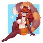 abstract_background absurd_res ailurid anthro areola big_breasts blue_eyes breasts brown_body brown_fur chest_tuft female fur hair heart_symbol hi_res mammal nipples nude orange_body orange_fur raikissu red_hair red_panda sixfour_(character) solo tuft white_body white_fur