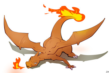 3_fingers 3_toes all_fours ambiguous_gender big_wings breath_powers claws elemental_manipulation feet feral fingers fire fire_breathing fire_manipulation long_tail orange_body orange_skin orange_tail orange_wings simple_background solo tail teeth toes white_background white_claws wings fizzpop nintendo pokemon charizard generation_1_pokemon pokemon_(species) 2026 hi_res