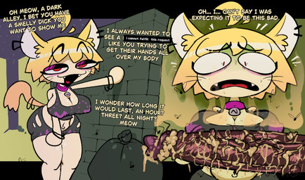 alley big_breasts big_penis blonde_hair breasts choker clothing dark_body dark_skin disgust disgusted_expression disgusted_face disgusting_smell duo ear_piercing eyeshadow female flies_for_smell genitals hair hairy hairy_penis huge_penis jewelry makeup male male/female necklace penis piercing pubes racism red_eyes smegma smegma_dripping smegma_on_penis smell smelly smelly_penis text thick_thighs torn_clothing bav tsukihime type-moon neco-arc arthropod fly_(animal) human humanoid insect mammal censored english_text