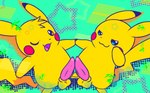 abstract_background balls blue_eyes brown_eyes duo feral fur genitals male male/male male_feral one_eye_closed penis penises_touching star tapering_penis yellow_body yellow_fur mincheeto nintendo pokemon generation_1_pokemon pikachu pokemon_(species) hi_res