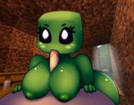 anthro big_breasts biped bodily_fluids breast_play breasts butt fellatio female green_body green_nipples nipples noseless oral penile saliva sex solo titfuck white_eyes wide_hips fluffolio microsoft minecraft mojang xbox_game_studios creeper_(minecraft) humanoid