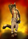 abs anthro armor bottomwear clothed clothing costume ear_piercing ear_ring fire firefighter fur headgear helmet looking_at_viewer male muscular muscular_anthro muscular_male pants pecs piercing pose ring_piercing simple_background smile solo topless turnout_gear uniform nanukkluik microsoft the_elder_scrolls razor_the_kitty felid feline khajiit mammal 2019 digital_media_(artwork) pinup