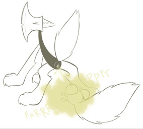 anthro anus axe duo fart fart_fetish farting_on_another living_axe male simple_background white_background clockstops3am conditional_dnp object_shows blade_(labbit) tickit_(labbit) canid canine canis fox hybrid living_clock mammal wolf hi_res