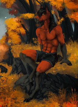 abs anthro autumn biped black_body black_fur black_hair black_mane bottomwear brown_body brown_fur clothed clothing day denim denim_bottomwear denim_clothing denim_shorts fingers forest front_view fur grass green_eyes hair hooves humanoid_hands looking_at_viewer male mane multicolored_body multicolored_fur muscular muscular_anthro muscular_male nature navel outside pecs plant shorts sitting smile solo topless topless_anthro topless_male tree two_tone_body two_tone_fur i-psilone equid equine horse mammal 2021 hi_res