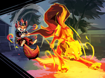 4_toes anthro asian_clothing bell bow_ribbon claws clothing duo east_asian_clothing elemental_manipulation eyeshadow feet female feral fire fire_manipulation fur japanese_clothing jingle_bell makeup miko_outfit orange_body orange_eyes orange_fur pawpads paws red_eyeshadow tail teeth toes white_body white_fur yoyo-wo gunfire_reborn li_(gunfire_reborn) canid canine elemental_creature fox mammal hi_res