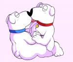 blush butt clothing collar duo hand_holding kissing machine male male/male nude selfcest simple_background sitting slightly_chubby square_crossover tongue sushibroadcast family_guy brian_griffin robot_brian canid canine canis domestic_dog mammal robot hi_res