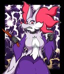 angry anthro breasts choker clenched_teeth ear_piercing eyeshadow female inner_ear_fluff jewelry looking_at_viewer makeup markings medium_breasts mole_(marking) necklace piercing solo standing teeth tuft mahoxy nintendo pokemon dahlia_(mahoxy) canid canine delphox generation_6_pokemon mammal pokemon_(species) shiny_pokemon absurd_res hi_res