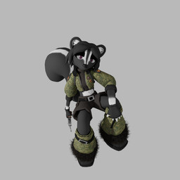 accessory anthro armor backpack belt belt_buckle black_body black_eyeliner black_fur black_hair boots bottomwear buckle camo camo_clothing camo_jacket camo_legwear camo_print camo_topwear cargo_shorts clothing crop_top cropped_turtleneck eyeliner female fingerless_gloves footwear fur gloves gun hair handgun handwear leg_warmers legwear looking_at_viewer makeup mouthless multiple_belts nagant_m1895 navel pattern_clothing pattern_legwear pattern_topwear pauldron pin_accessory pin_button purple_eyes ranged_weapon revolver shirt shoes shorts solo stripes sweater topwear turtleneck weapon white_hands white_stripes pictoexclamationmark val_(pictoexclamationmark) mammal mephitid skunk 1:1 3d_(artwork) absurd_res blender_(artwork) blender_cycles_(artwork) digital_media_(artwork) hi_res huge_filesize