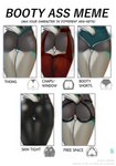 anthro bottomwear butt clothed clothing dolphin_shorts female fur genitals green_body green_fur grey_body grey_fur latex pants pussy shorts solo text thong underwear pplpvtr booty_ass_meme shirt_cut_meme veshtra canid canine canis mammal wolf english_text meme