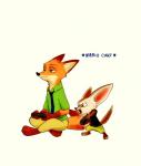 2017 3_toes anthro barefoot big_ears canid canine claws clothed clothing controller countershade_feet countershading disney duo english_text feet fennec_fox finnick_(zootopia) fox fully_clothed fur male mammal mortic_ox nick_wilde orange_body orange_fur plantigrade red_fox simple_background text toes true_fox zootopia