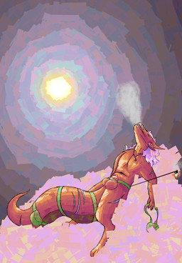 accessory animal_genitalia anthro balls belt belt_pouch big_balls big_penis big_tail clothing cloud cock_ring dog_tag_necklace eyes_closed facial_scar fire furgonomics genitals hair jewelry male open_mouth penis penis_accessory penis_jewelry penis_tip pink_genitals pink_hair pink_mouth pink_penis pouch_(clothing) red_body red_scales scales scar sheath smoke smoke_from_mouth solo sun tail tail_clothing yhr'ytr mythology dragon mythological_creature mythological_scalie scalie hi_res