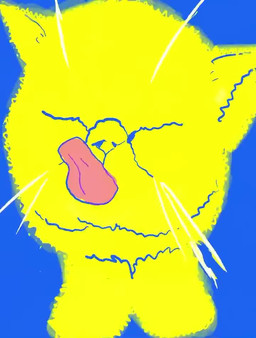 ambiguous_gender blue_background eyes_closed feral licking licking_lips simple_background solo tongue tongue_out whiskers epilepsy_warning masaaki_yuasa domestic_cat felid feline felis mammal 2d_animation animated no_sound short_playtime video