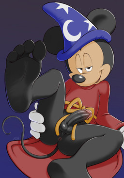 anus balls bedroom_eyes black_body clothed clothing erection feet foot_fetish foot_focus genitals glans hat headgear headwear humanoid_feet looking_at_viewer male minimal_clothing narrowed_eyes no_underwear on_model penis plantigrade presenting presenting_anus robe seductive soles solo toes wizard_hat mickeyryona disney mickey_mouse mammal mouse murid murine rodent hi_res