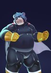2021 aipangpangdeyua anthro bear belly cape clothing hi_res humanoid_hands kemono male mammal overweight overweight_male simple_background skinsuit solo tight_clothing