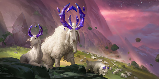 ambiguous_gender cloud detailed_background feral fur grass grazing group horn mountain outside plant star tail white_body white_fur young livia_prima league_of_legends legends_of_runeterra riot_games tencent bovid caprine goat mammal 2020 digital_media_(artwork) hi_res official_art