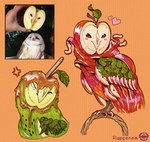 ambiguous_gender apple biped feral food fruit green_body one_eye_closed photo_reference plant red_body reference_image rappenem avian bird elemental_creature flora_fauna food_creature living_fruit owl 2024 absurd_res hi_res