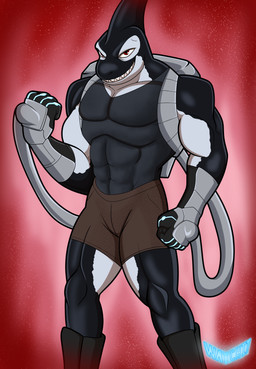 anthro backpack boots bottomwear clothed clothing footwear gloves handwear intimidation looking_at_viewer male menancing muscular muscular_anthro muscular_male shirt shoes shorts simple_background smile solo streetwear tank_top techwear teeth topwear tube watchit volatile_(watchit) aquatic cetacean dolphin mammal oceanic_dolphin orca toothed_whale absurd_res digital_media_(artwork) hi_res