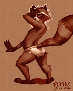 allcaps anthro briefs briefs_only brown_background brown_body brown_fur brown_nose brown_text butt clothed clothing dancing dancing_in_underwear detailed_background fur half-closed_eyes male markings monotone_briefs monotone_clothing monotone_underwear motion_lines narrowed_eyes red_eyes shadow shaking_butt simple_background smile solo striped_markings stripes tail text tighty_whities topless topless_male underwear underwear_only white_body white_briefs white_clothing white_fur white_underwear flyttic guardians_of_the_galaxy marvel rocket_raccoon mammal procyonid raccoon 2026 4:5 hi_res