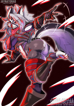 anthro big_breasts big_butt big_hair black_nose breasts brown_background butt cheek_tuft clothed clothing cosplay eyelashes facial_tuft female fur grey_body grey_fur hair long_hair looking_at_viewer navel pawpads red_sclera simple_background solo thick_thighs tuft white_body white_eyes white_fur wide_hips conditional_dnp jaynatorburudragon hellaverse helluva_boss marvel marvel_rivals mythology loona_(helluva_boss) malice_(marvel) malice_loona_(mangakitsune2) canid canid_demon canine demon hellhound mammal mythological_canine mythological_creature absurd_res hi_res