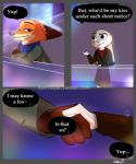 2017 5:6 absurd_res anthro berriiazul canid canine clothing comic disney english_text female fox fur green_eyes hi_res judy_hopps lagomorph leporid male mammal nick_wilde purple_eyes rabbit red_fox scarf simple_background text true_fox winter zootopia