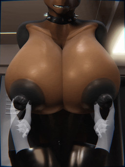 ambiguous_gender anthro areola big_breasts breasts collar duo female huge_breasts larger_female nipple_fetish nipple_play nipple_pull nipples size_difference spiked_collar spikes xlkev shia_(xlkev) canid canine canis dobermann domestic_dog mammal pinscher 3d_(artwork) animated digital_media_(artwork)