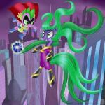 anthro building city clothing costume duo electricity fangs female green_eyes green_hair hair long_hair male maretropolis mask multicolored_eyes orb pupils red_eyes skinsuit slit_pupils teeth tentacles tight_clothing swanlullaby friendship_is_magic hasbro my_little_pony mythology mane-iac_(mlp) power_ponies_(mlp) spike_(mlp) dragon earth_pony equid equine horse mammal mythological_creature mythological_scalie pony scalie 1:1 2014