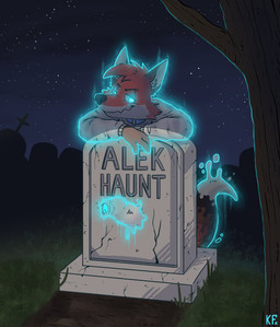 anthro blue_eyes cemetery clothing collar foreskin genitals hoodie light male night penis plant smile solo topwear translucent tree katxfish canid canine fox ghost mammal spirit absurd_res hi_res lighting