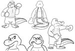 anthro biped boxing_gloves boxing_shorts clothed clothing handwear male multiple_poses pose simple_background solo white_background sobieniak brok_the_investigator cowcat_games brok_(brok_the_investigator) alligator alligatorid crocodilian reptile scalie hi_res monochrome