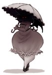 anthro bare_shoulders bat_wings big_butt bottom_heavy breasts butt clothed clothing dress female footwear glowing glowing_eyes high_heels holding_object huge_butt huge_hips huge_thighs hyper hyper_butt hyper_hips membrane_(anatomy) membranous_wings parasol red_eyes shaded_face shoes small_breasts small_wings solo thick_thighs wide_hips wings itzjaylock bat mammal hi_res