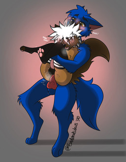 anal anal_penetration anthro arm_tuft balls bent_arm bent_legs blush blush_lines bodily_fluids cheek_tuft clothing digitigrade duo ears_back elbow_tuft facial_tuft feet femboy folded from_behind_position fur fur_tuft genital_fluids genitals grabbing_both_legs knee_tuft knock-kneed knot leg_tuft legs_back legs_together legs_up legwear male male/male male_penetrated male_penetrating male_penetrating_male obscured_penetration pattern_clothing pattern_legwear pawpads paws penetration penile penile_penetration penis pink_blush pivoted_ears precum reverse_stand_and_carry_position sex shoulder_tuft simple_background standing standing_sex stockings striped_clothing striped_legwear stripes text thigh_highs tuft year badlandsdrws angel_(badlandsdrws) canid canine canis domestic_cat felid feline felis mammal siamese_cat wolf 2020 absurd_res dated hi_res signature