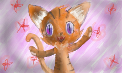abstract_background anthro female fur looking_at_viewer open_mouth open_smile orange_body orange_fur orange_tail purple_eyes smile solo tail naircat felid mammal pantherine tiger 2012 5:3 colors!_3d_(artwork) digital_media_(artwork) half-length_portrait portrait