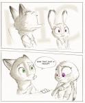 2017 absurd_res anthro bodily_fluids canid canine clothed clothing comic disney duo english_text female fox fur green_eyes hi_res judy_hopps lagomorph leporid male mammal nick_wilde onomatopoeia purple_eyes rabbit red_fox simple_background sound_effects speech_bubble sprinkah tears text true_fox true_love zootopia