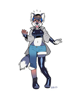 blue_eyes bottomwear breasts clothing female footwear hair human_to_anthro jacket latex looking_down mid_transformation navel open_mouth shoes shorts simple_background solo species_transformation standing surprised topwear transformation white_background blackshirtboy canid human mammal 2025 absurd_res digital_media_(artwork) hi_res