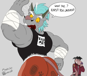 anthro big_butt butt duo fur grey_body grey_fur laugh male muscular muscular_male open_mouth mochiotter brok_the_investigator celsius_strays cowcat_games dart_(brok_the_investigator) kins_(brok_the_investigator) mammal murid murine rat rodent 2026 hi_res