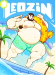 anthro armpit_hair beard blep body_hair brown_hair clothing curled_hair eyes_closed facial_hair hair male muscle_tone musclegut muscular muscular_anthro muscular_male pawpads paws pecs pink_pawpads pool_float slightly_chubby slightly_chubby_anthro slightly_chubby_male solo swimming_pool swimming_trunks swimwear tongue tongue_out hotdogsauau bear mammal polar_bear ursine absurd_res hi_res