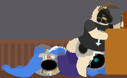 antennae_(anatomy) anthro arthropod_abdomen blush bodily_fluids bottomless clothed clothing cum cum_in_mouth cum_inflation cum_inside deep_throat duo electronics fellatio fluffy genital_fluids genitals glans hoodie hoodie_only humanoid_genitalia humanoid_penis inflation lying machine male male/male on_back oral oral_penetration penetration penile penis phone sex shirt size_difference spiral spiral_eyes stickers_on_body topwear topwear_only tf2_demo_2004 mocha_(tf2_demo_2004) stickerboard_(tf2_demo_2004) arthropod hybrid insect lepidopteran moth protogen hi_res