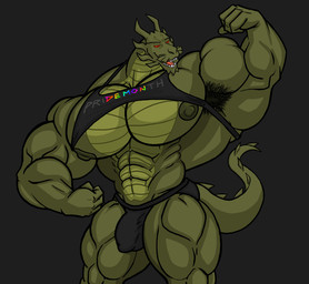 abs anthro armpit_hair biceps big_muscles body_hair briefs bulge clothing detailed_bulge flexing genital_outline green_body huge_muscles hyper hyper_muscles lgbt_pride male muscular muscular_anthro muscular_male nipples pecs penis_outline pose quads red_eyes skimpy_topwear solo tail trapezius underwear encorejackal lgbt_pride_month mythology shendu dragon mythological_creature mythological_scalie scalie 2025 hi_res