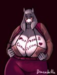 advertisement anthro big_breasts blush breasts clothing clothing_pull eyewear female glasses light slightly_chubby solo text dracozhilla undertale_(series) toriel boss_monster_(undertale) humanoid 3:4 hi_res lighting url