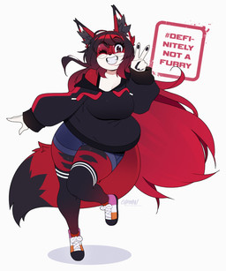 5_fingers anthro black_clothing black_hoodie black_inner_ear_fluff black_legwear black_pawpads black_thigh_highs black_topwear breasts clothed clothed_anthro clothed_female clothing eyebrow_through_hair eyebrows eyewear female fingers footwear fully_clothed fully_clothed_anthro fully_clothed_female fur gesture glasses grin grinning_at_viewer hair hand_gesture hoodie inner_ear_fluff legwear lesbian_pride_colors lgbt_pride long_hair looking_at_viewer one_eye_closed oversized_clothing oversized_hoodie oversized_topwear pawpads pride_colors red_body red_fur red_hair round_glasses shoes simple_background smile smiling_at_viewer solo tail text thigh_highs topwear translucent translucent_hair tuft v_sign wearing_glasses white_background chromapan canid canine mammal 2026 5:6 english_text hi_res signature