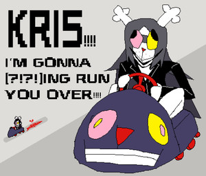 anthro buckteeth eyewear female fusion glasses go-cart heterochromatic_glasses red_nose round_glasses solo sprite teeth text anonymous_artist deltarune undertale_(series) fan_character noelle_holiday spamelle spamton_g._spamton deer mammal new_world_deer reindeer