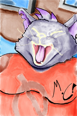 anthro double_chin fangs female open_mouth overweight overweight_female slightly_chubby slightly_chubby_female solo teeth tongue whiskers yawn marthan_crowl_(artist) night_in_the_woods mae_borowski felid feline mammal hi_res