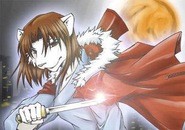 anthro brown_eyes brown_hair clothed clothing dagger female fur hair long_hair looking_at_viewer melee_weapon solo vengeance weapon white_body white_fur oishii_gyuunyuu felid mammal