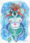 anthro big_breasts biped breasts female female_anthro flower green_body green_skin hair horn nipples non-mammal_breasts non-mammal_nipples partially_submerged plant red_hair slightly_chubby solo spade_tail tail wings sanssouci mythology charlotte_dragon dragon mythological_creature mythological_scalie scalie absurd_res hi_res